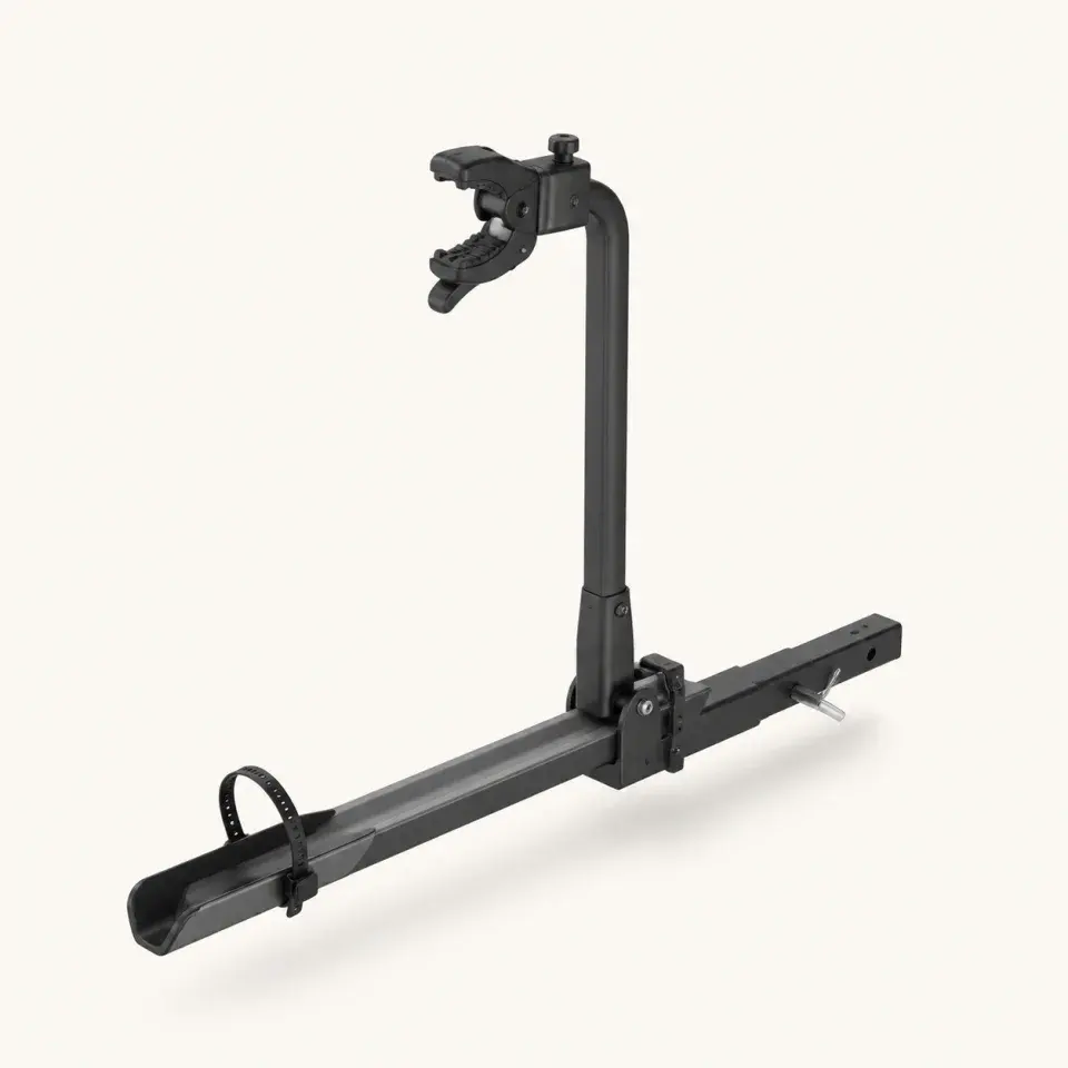 TrailHaul 50 compact single-bike hitch rack with one narrow wheel tray